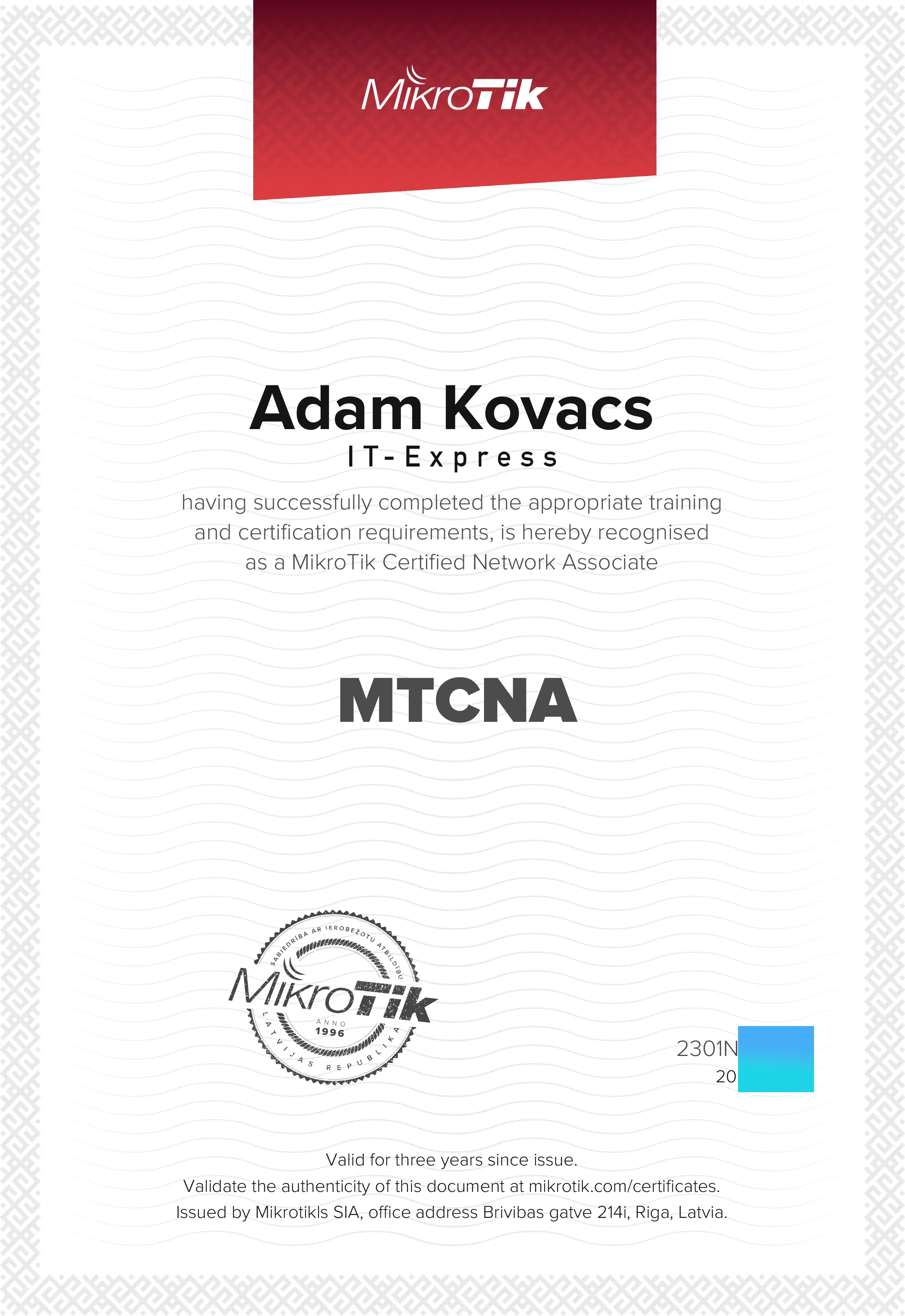 Mikrotik MTCNA tanúsítvány - IT-Express